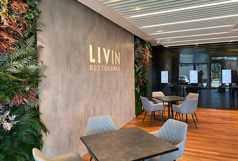 Multi-panel installation integrated into the restaurant LIVIN